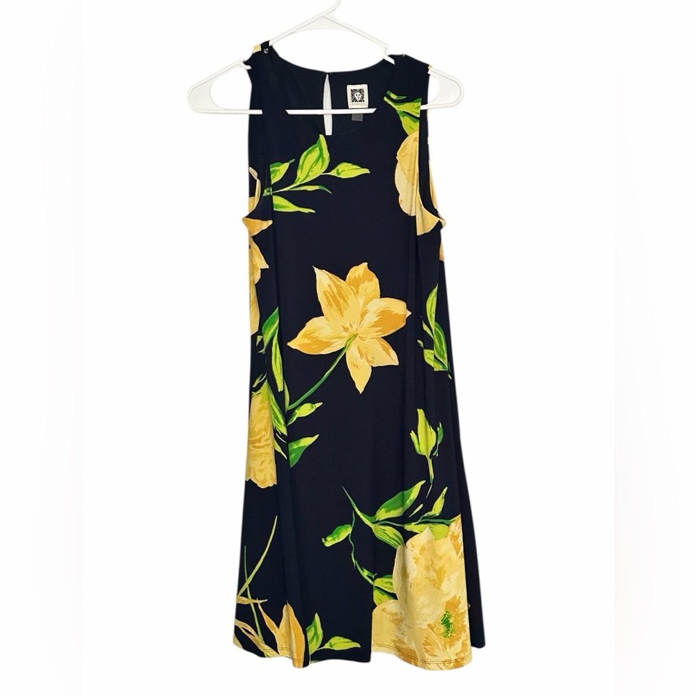 Anne Klein Floral Print Sleeveless Dress Woman’s 8 - Maxi Lined Navy PTP 18”